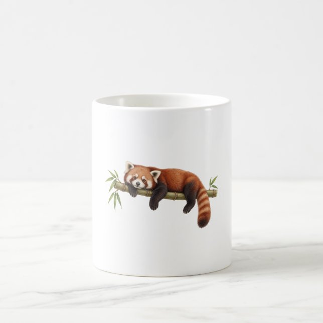 Röd panda som vilar på bambu kaffemugg (Center)