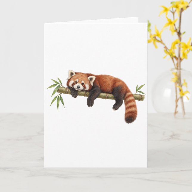 Röd panda som vilar på bambu kort (Gul blomma)