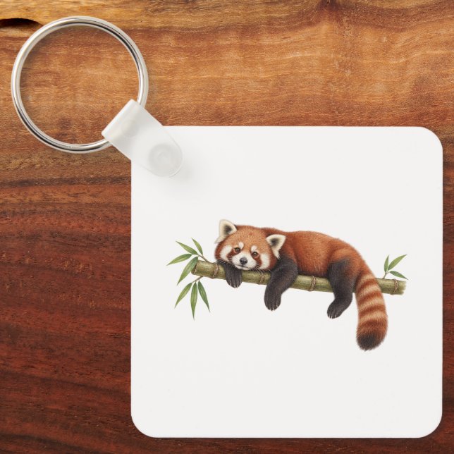 Röd panda som vilar på bambu nyckelring (Framsida)