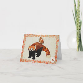 Röd panda- & ugglaMonogram Notecard Anteckningskort