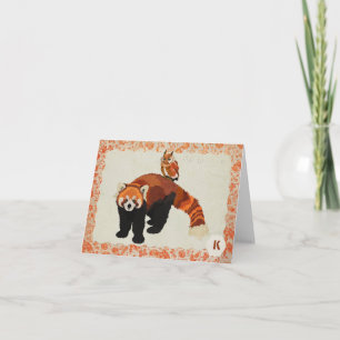 Röd panda- & ugglaMonogram Notecard Anteckningskort