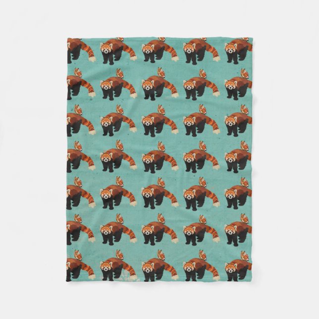 Röd panda- & ugglaullfilt fleecefilt (Framsidan)