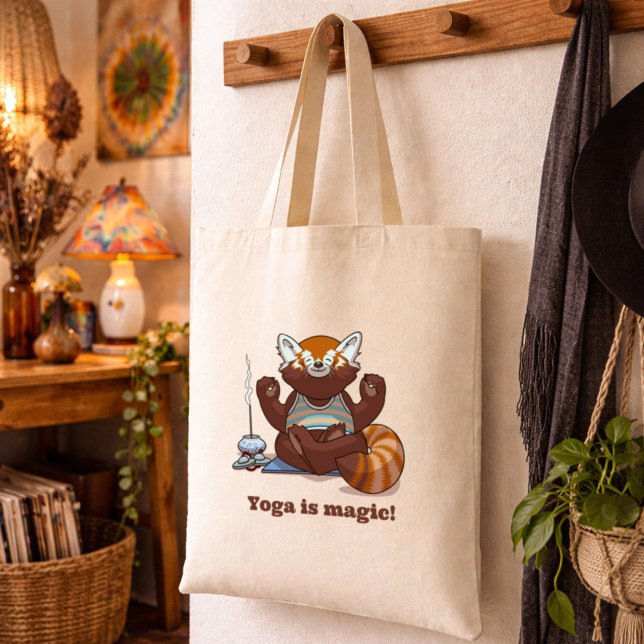 Röd Panda Yoga är Magi! Djurmeditationskonst Tygkasse (Skapare uppladdad)