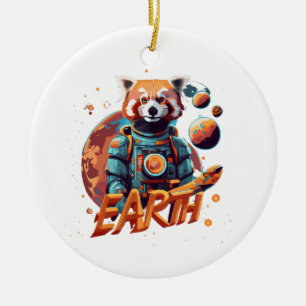 Röd pandaastronaut julgransprydnad keramik