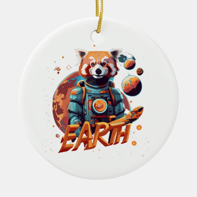 Röd pandaastronaut julgransprydnad keramik (Framsidan)