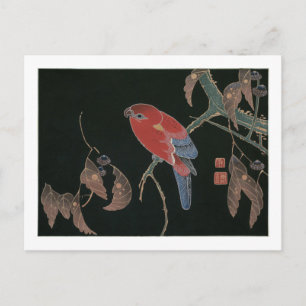 Röd papegoja Gren vid Träd, Jakuchu Vykort