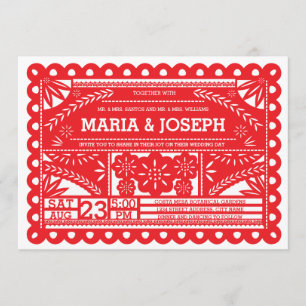 Röd Papel Picado bröllopinbjudan - Inbjudningar