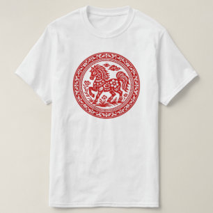 Röd pappersklippt häst traditionell konst t shirt