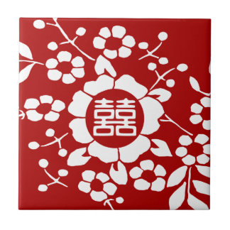 Röd ・ Pappra skurna blommor ・ Dubblans lycka Kakelplatta