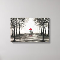 Röd paraply kärlekspar Canvas konst