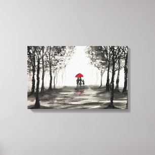 Röd paraply kärlekspar Canvas konst