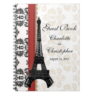 Röd Parisian bok för gäst för Eiffel tornbröllop Anteckningsbok Med Spiral