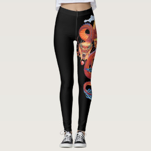 Röd pärlemorfärg kinesisk drake leggings