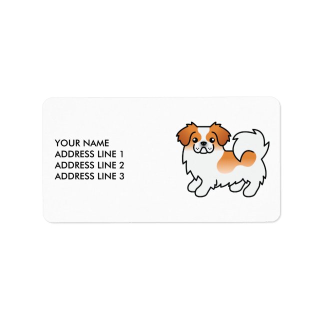 Röd Parti-Färgad Tibetansk Spaniel Söt Hund & Text Adressetikett (Framsidan)