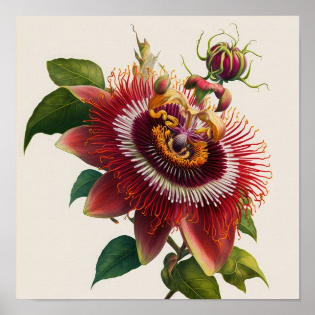 Röd passion Flower Art Print Poster (Framsidan)