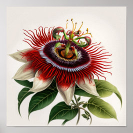 Röd passion Flower Art Print Poster