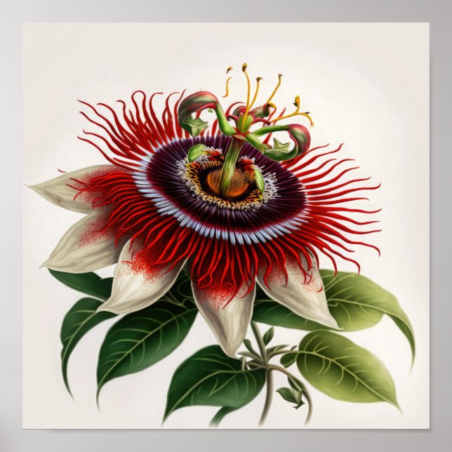 Röd passion Flower Art Print Poster (Framsidan)