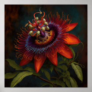 Röd passion Flower Art Print Poster