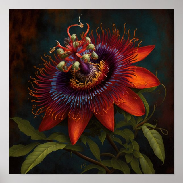 Röd passion Flower Art Print Poster (Framsidan)