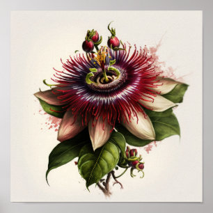 Röd passion Flower Art Print Poster