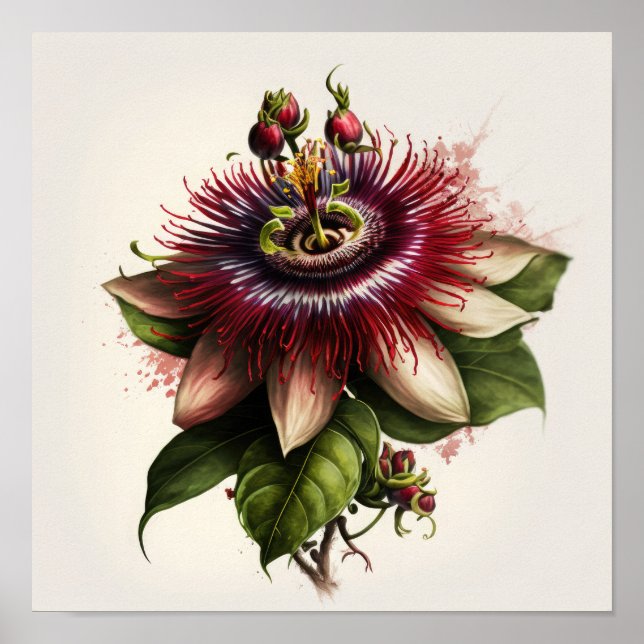 Röd passion Flower Art Print Poster (Framsidan)