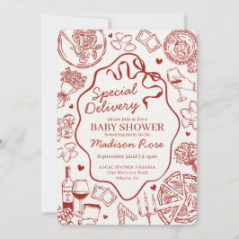 Röd Pastaspecial Leverans Italiensk Baby Shower Inbjudningar