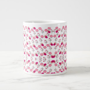 Röd & pastellrosa symmetrisk blomsterträdgårdsmöns jumbo mugg