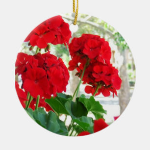 Röd pelargonblommaprydnad julgransprydnad keramik