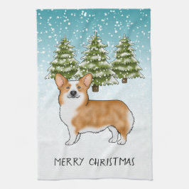 Röd Pembroke Welsh Corgi Blå Jul Vinter Kökshandduk