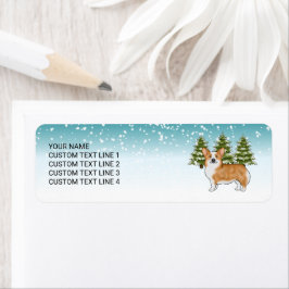 Röd Pembroke Welsh Corgi Blå Jul Vinter Returadress Etikett