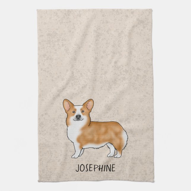 Röd pembroke Welsh Corgi Cute Hund med Anpassnings Kökshandduk (Vertikal)