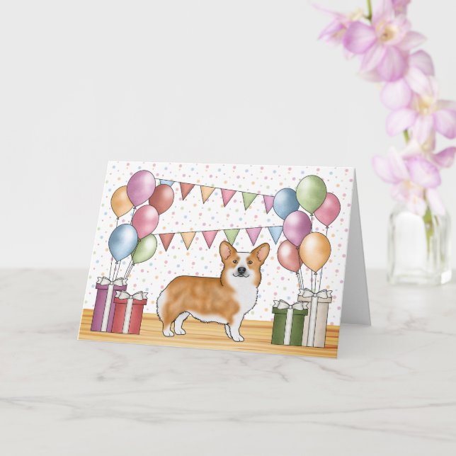 Röd Pembroke Welsh Corgi Färgglad Grattis på födel Kort (Orkide)