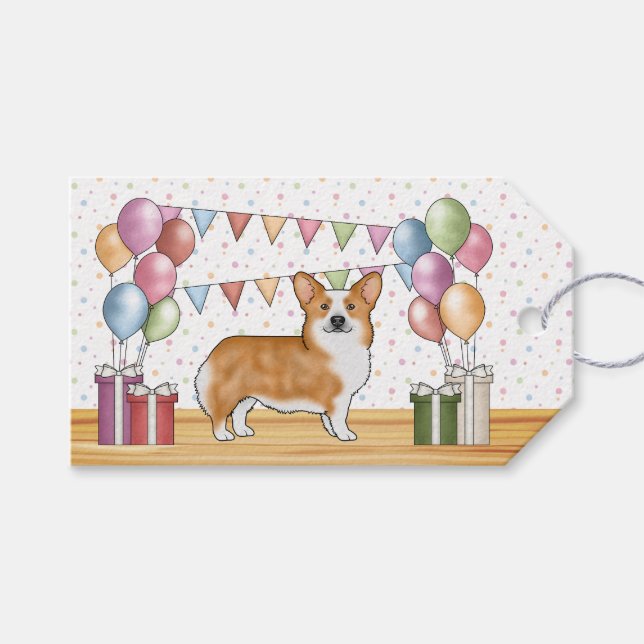 Röd Pembroke Welsh Corgi Färgglad Grattis på födel Presentetikett (Framsidan (Horisontell))