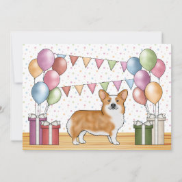 Röd Pembroke Welsh Corgi Födelsedag i färgglad pas Inbjudningar