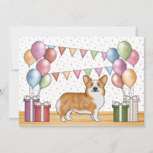Röd Pembroke Welsh Corgi Födelsedag i färgglad pas Inbjudningar
