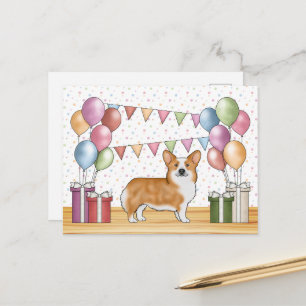 Röd Pembroke Welsh Corgi Födelsedag i färgglad pas Vykort