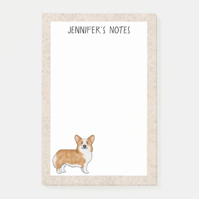 Röd Pembroke Welsh Corgi Hund Med Anpassad Text Post-it Block (Framsida)