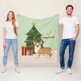 Röd Pembroke Welsh Corgi Hund Och Julgran Fleecefilt
