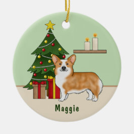 Röd Pembroke Welsh Corgi Hund Och Julgran Julgransprydnad Keramik
