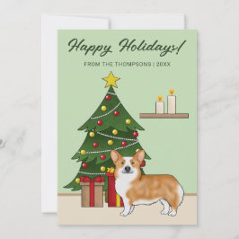 Röd Pembroke Welsh Corgi Hund Och Julgran Julkort