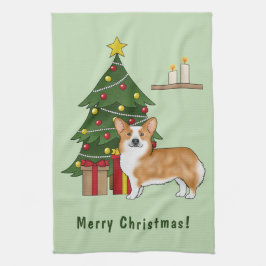 Röd Pembroke Welsh Corgi Hund Och Julgran Kökshandduk