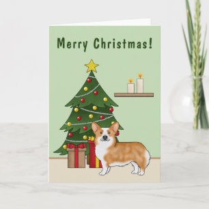 Röd Pembroke Welsh Corgi Hund Och Julgran Kort
