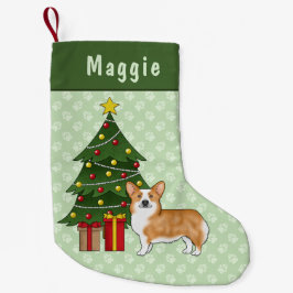 Röd Pembroke Welsh Corgi Hund Och Julgran Liten Julstrumpa