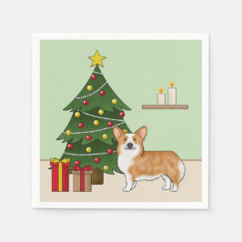 Röd Pembroke Welsh Corgi Hund Och Julgran Pappersservett