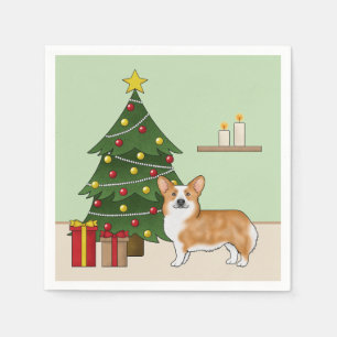 Röd Pembroke Welsh Corgi Hund Och Julgran Pappersservett
