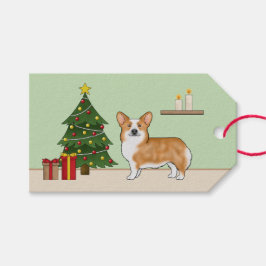 Röd Pembroke Welsh Corgi Hund Och Julgran Presentetikett