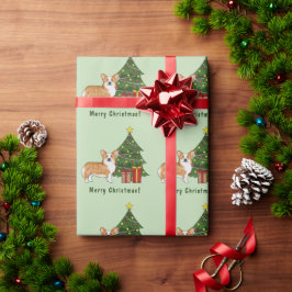 Röd Pembroke Welsh Corgi Hund Och Julgran Presentpapper