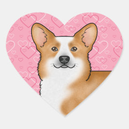 Röd Pembroke Welsh Corgi Kärlek Hjärtmönster Rosa Hjärtformat Klistermärke