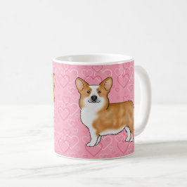 Röd Pembroke Welsh Corgi Kärlek Hjärtmönster Rosa Kaffemugg