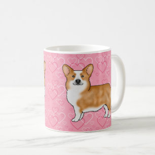 Röd Pembroke Welsh Corgi Kärlek Hjärtmönster Rosa Kaffemugg